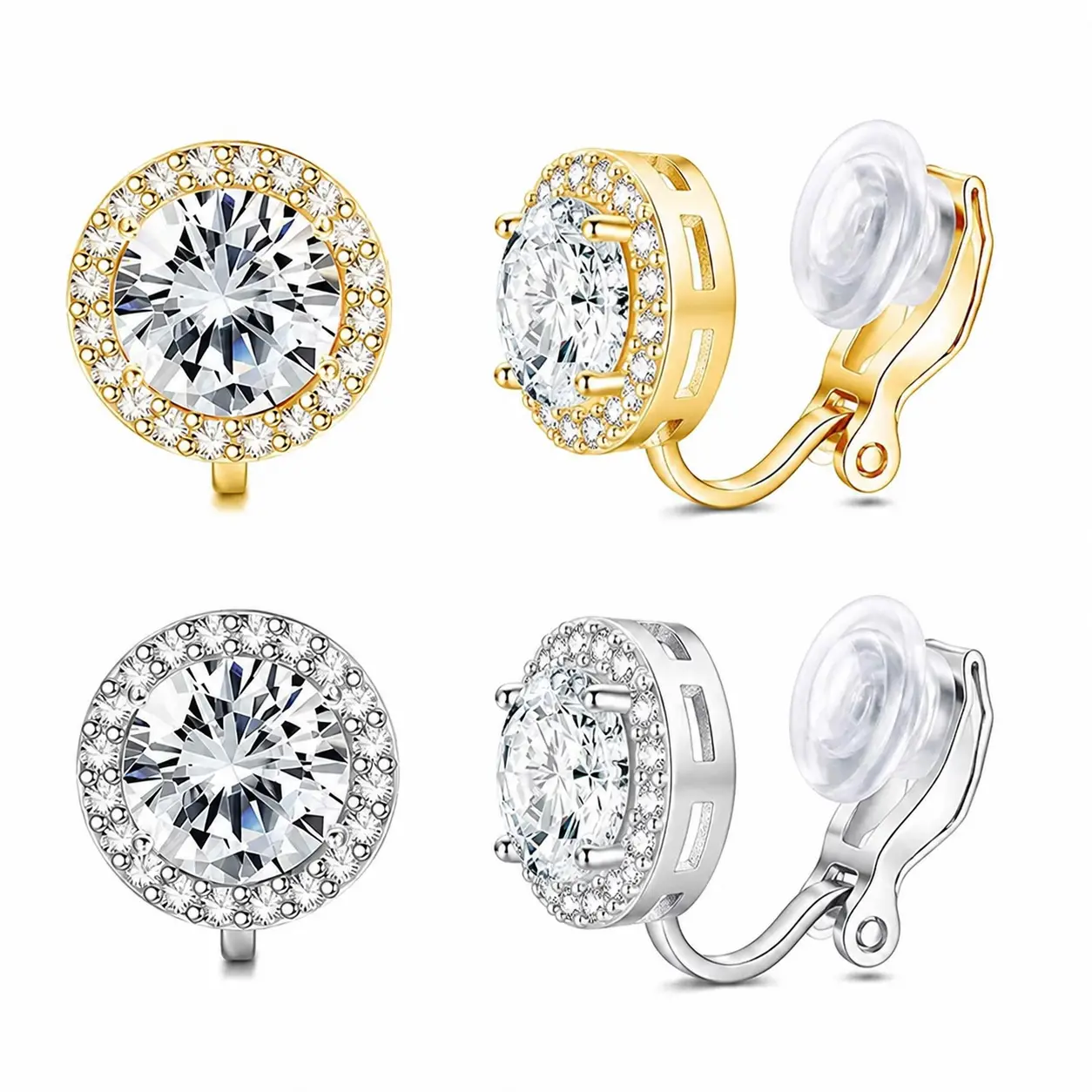 9MM Cubic Zirconia Clip on Earrings for Men Women, Hypoallergenic Non Pierced Stud Earrings Unisex Round Ear Clips Men's Jewelry for Daily Wear