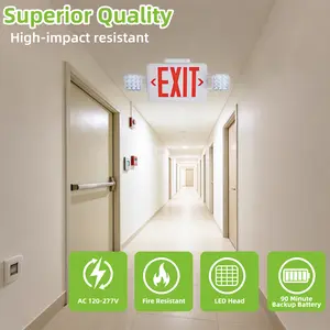 Commercial LED Exit Sign Light 90-Min Emergency Backup Fire Rated  LED Emergency Exit Lights with Commercial Fixtures for Business Home Power Failure Outage Exit Sign Lighting 90-Minute Battery Life 120-277V AC