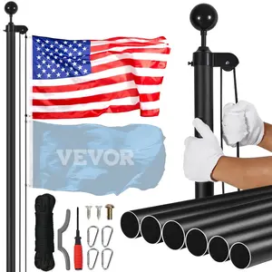 fathersdaygift VEVOR 30FT Sectional Flag pole Kit, Heavy Duty Aluminum Alloy in Ground Flag poles for Outside, 3 Display Modes Flagpole with 3x5 American Flag, Professional Accessories, Black