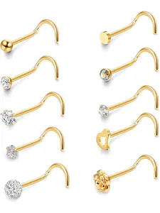10 Pcs 20G Stainless Steel Screw Nose Studs Rings CZ Labret Silver Gold Nose Stud Piercing Jewelry Set