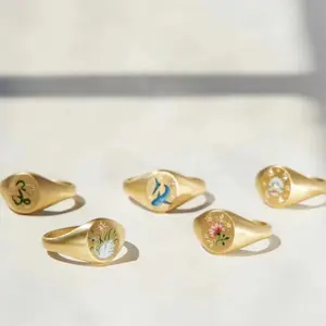 Enamel Crystal Flower Rings for Women Titanium Steel Gold Plated Snake Dolphin Swan Pearl Ring Wedding Exquisite Jewelry Gifts