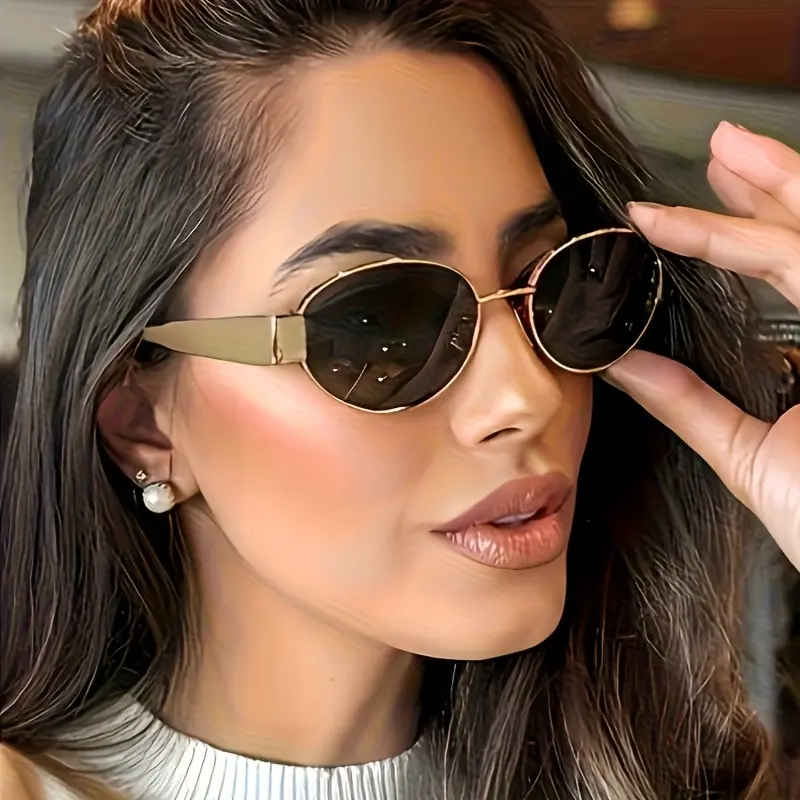 Women's Vintage Stainless Steel Frame Oval Sunglasses - Polycarbonate Lenses, Comfortable Statement Old-Style Eyewear, Fashion Accessories for Daily Outfits, Vintage Sunglasses, Old-Style Women's Sunglasses