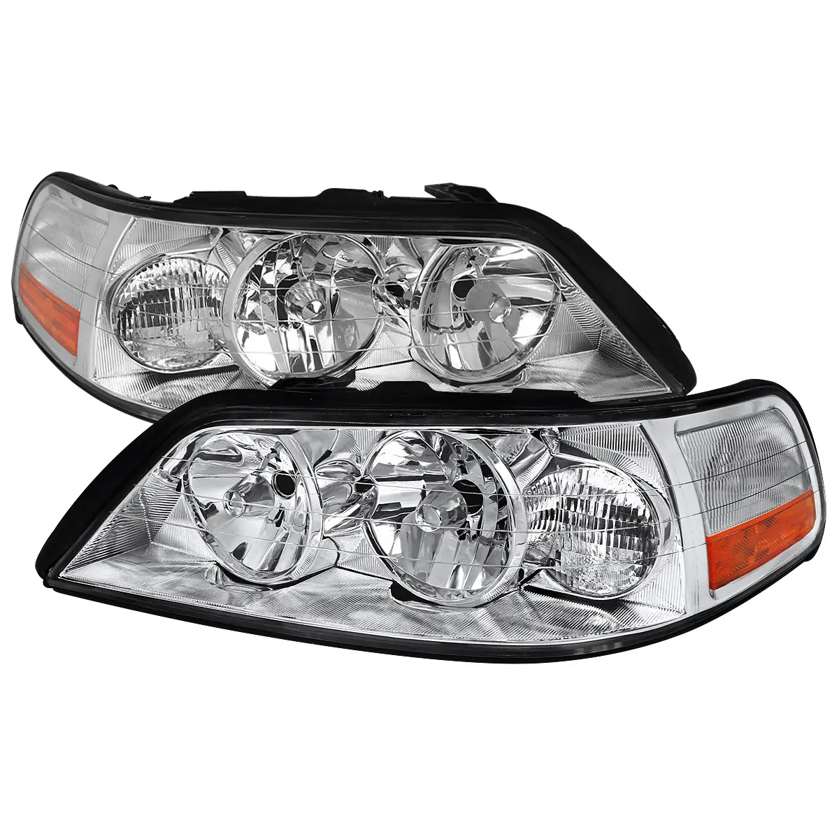 SPEC-D TUNING Factory-Style Halogen Headlights for 2005-2011 Lincoln Town Car, Chrome Housing, Acrylonitrile-Free, Bisphenol A (BPA)-Free