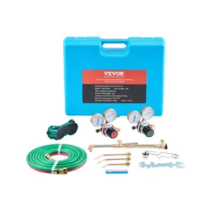 VEVOR Oxygen Acetylene Torch Kit, Gas Welding Cutting Torch Kit, 14PCS Portable Oxy Acetylene Brazing Set with 177'' Long Twin-Hose, Cutting Nozzle, 3 Welding Tips Carry Case (without Gas Cylinder)