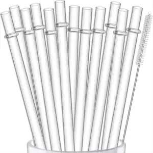 12 Pack Reusable Hard Transparent Plastic Straws, 9.5-10.5 Inch Tumbler Straws with Cleaning Brush, Eco-Friendly Drinking Straws Set