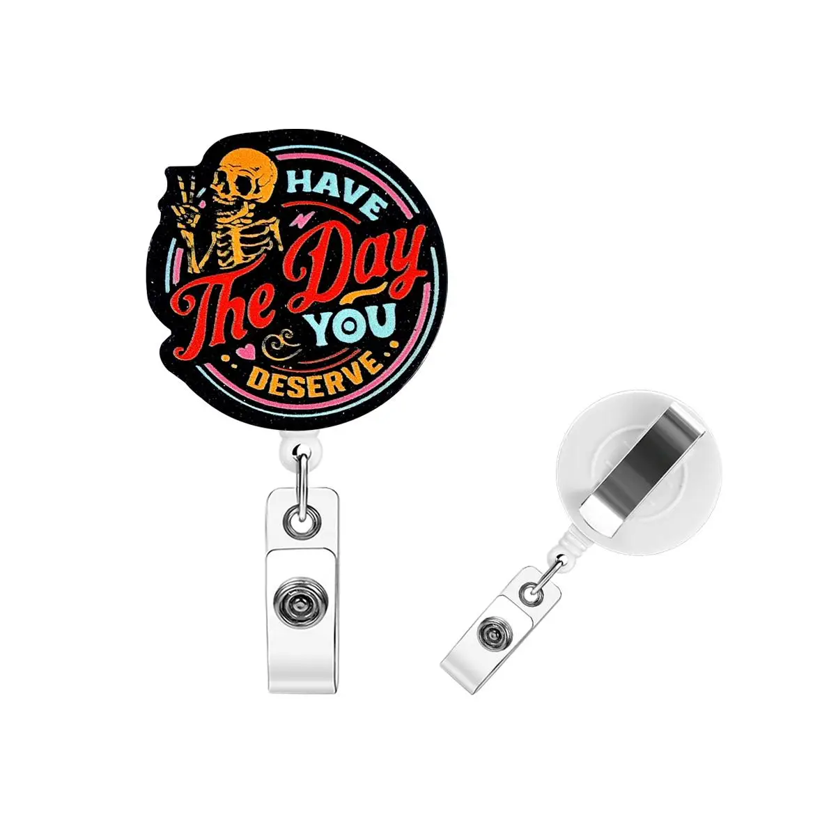 Skull & Letter Pattern ID Card Badge Holder, 1 Count Retractable Badge Reel, ID Card Badge Buckle for Nurse, Student, Worker, Women & Girls, Office Su