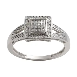 Sterling Silver Multi-Stone Genuine Diamond Square Ring - Size 8