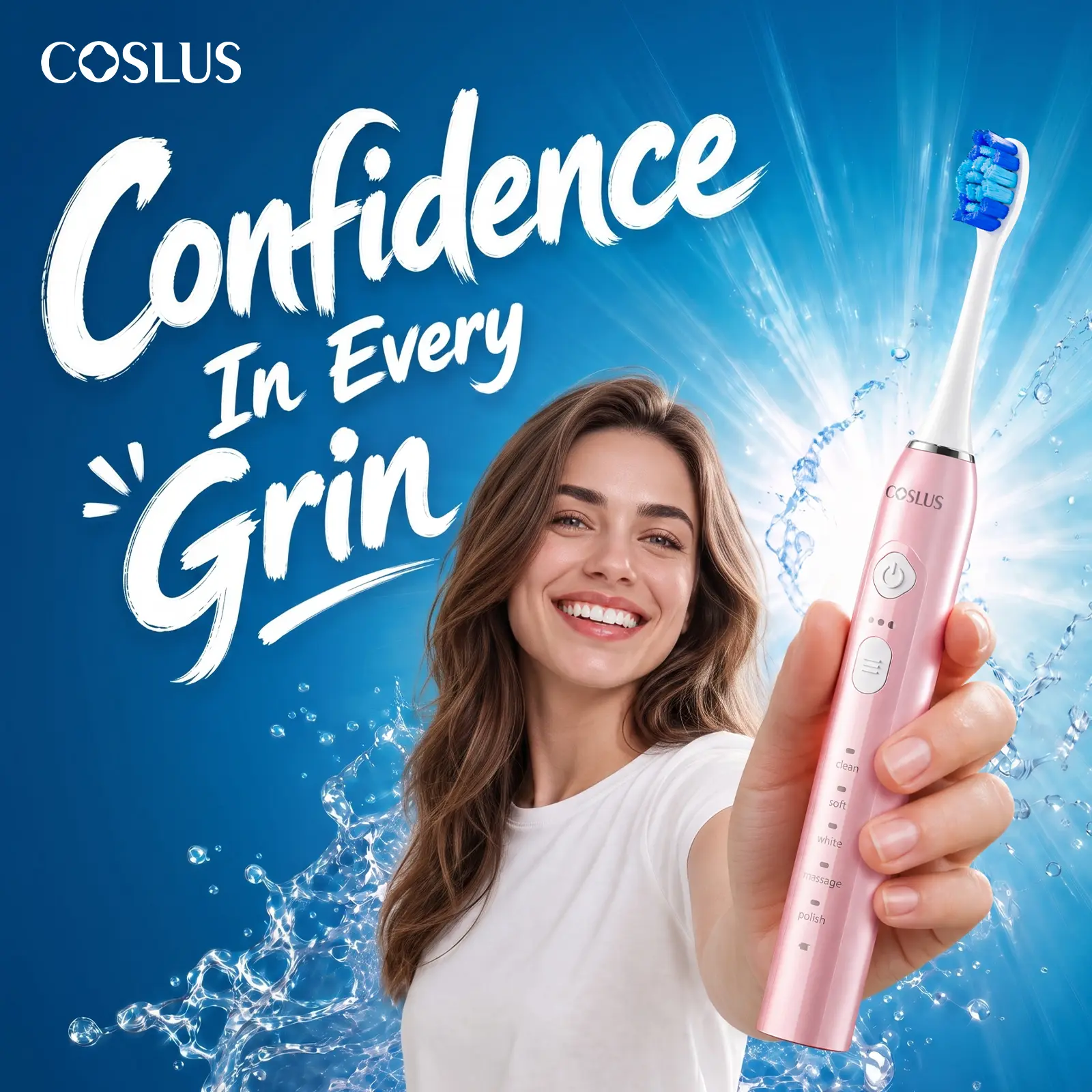 COSLUS C30 Sonic Electric Power Toothbrush for Adults, Cordless Teeth Cleaner for Whitening & Plaque Removal with 5 Modes, IPX7 Waterproof, 4 DuPont Brush Heads