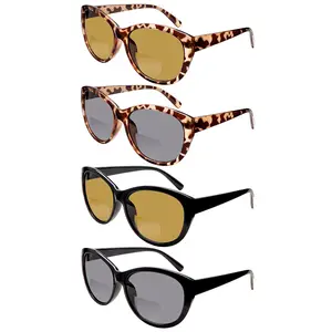 4 Pack Bifocal Reading Sunglasses Blue Light UV Protection Unisex Large Frame Leopard Print Lightweight Daily Eyeglasses