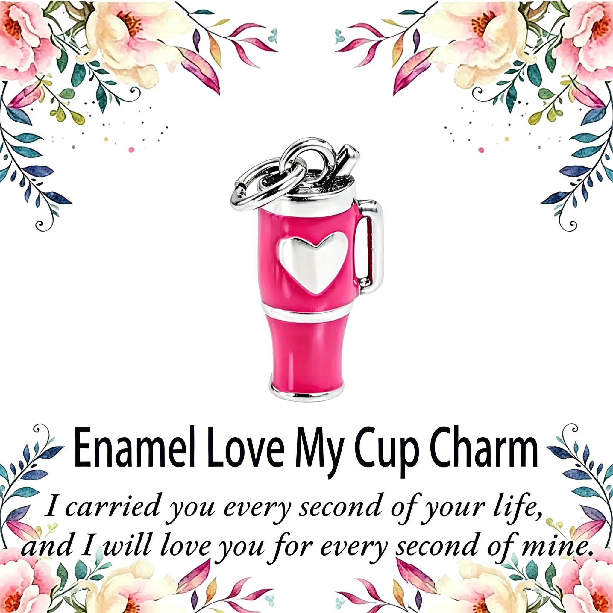 Bohemian Enamel Charm, 'Love Me Cup'  Silver Plated Charm Bracelet Component for Women, Unique Fashion DIY Jewelry, Holiday Gift, Charm Bracelet Components Jewelry Sets