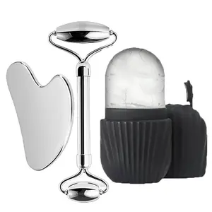 Three-In-One Stainless Steel Ice Roller Gua Sha Facial Skincare Tool Set, Lifting Firming, Beauty Equipment, Skin Care Tools, Suitable for Face Massage
