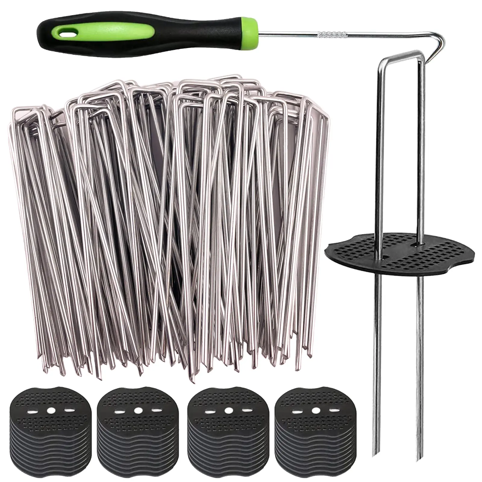 6" Galvanized Landscape Staples – 11 Gauge U-Shaped Garden Stakes with Gasket for Weed Barrier, Durable Growing Tray, Drip Irrigation & Holiday Decorations