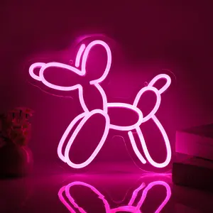 Serbasic Balloon Puppy Neon Sign Light USB Powered with Dimmer Wall Light Signs Cute Pink Dog Neon Light for Kids Bedroom Decor, Bar Pet Party Decoration