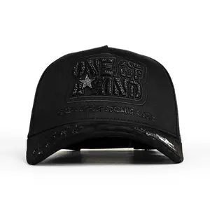 ONE OF AKIND Blac/Blac Baseball Cap with Gold Embroidery Be Real Without Screwing Anyone Design