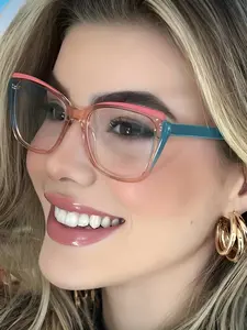 1-Pair Cat-Eye Glasses - Y2K Retro Style with Pink & Turquoise Frames, Anti-Blue Light Computer Glasses, Lightweight Frames for Women & Men, Non- Everyday & Office Eyewear, Stylish Protective Glasses, Lightweight Eyeglasses