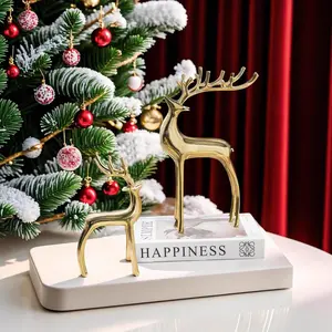 Reindeer Figurine Statues Deluxe Set of 2, Christmas Deer Pure Copper Heavy Reindeer Ornaments for Home Decor Accents Living Room Office Bookself Tabletop Mantle Christmas Decoration, Gold Decorating Gift Art christmas decorations birthday decorations
