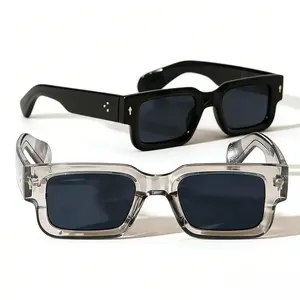 2pcs Retro Square Fashion For Women Men Thick Frame Anti Glare Sun Shades For Party Beach Travel Fashion Glasses Vintage