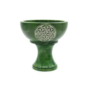 Green Flower of Life 4" Soapstone Smudge Bowl with Stand