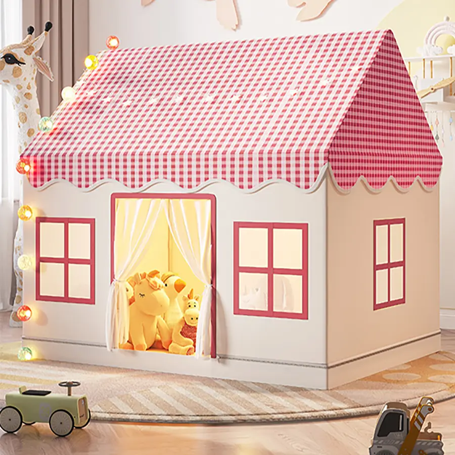 Princess Game House Tent Pink Checkered Theme Tent with House Style Large Children's Indoor & Outdoor Games Parent Child Interactive Playhouse in Blue Pink Khaki Colors Perfect Gift