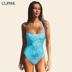 CUPSHE Sunset Swim Blue One-Piece Square neckline Halter Straps Swimsuit#tiktokshopmemorialday