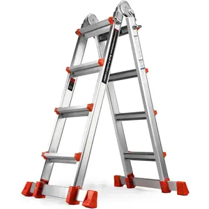 Ladder, A Frame Extension Ladder, Multi Position with Stabilizer Bar, 330 lbs Weight Rating Telescoping Ladder for Household or Outdoor Work, 14 Ft, Orange