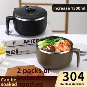 304 stainless steel instant noodle bowl with lid, household soup noodle bowl, large capacity for dormitory students to eat