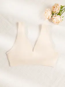 Women's Ribbed Wide-Strap V-Neck Wireless Sports Camisole Bra Set – Black/Apricot – Sizes S-XL – Skin-Friendly Comfortable Fabric – Perfect for Daily/Stretching/Yoga