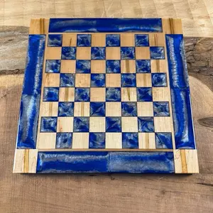 Deep Blue Silver Maple Wood Chess Board (PIECES INCLUDED)