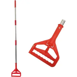 Heavy Duty 59" Adjustable Length Commercial Industrial Mop Stick Wet Mop Head Replacement Holder for Professional Floor Cleaning Red