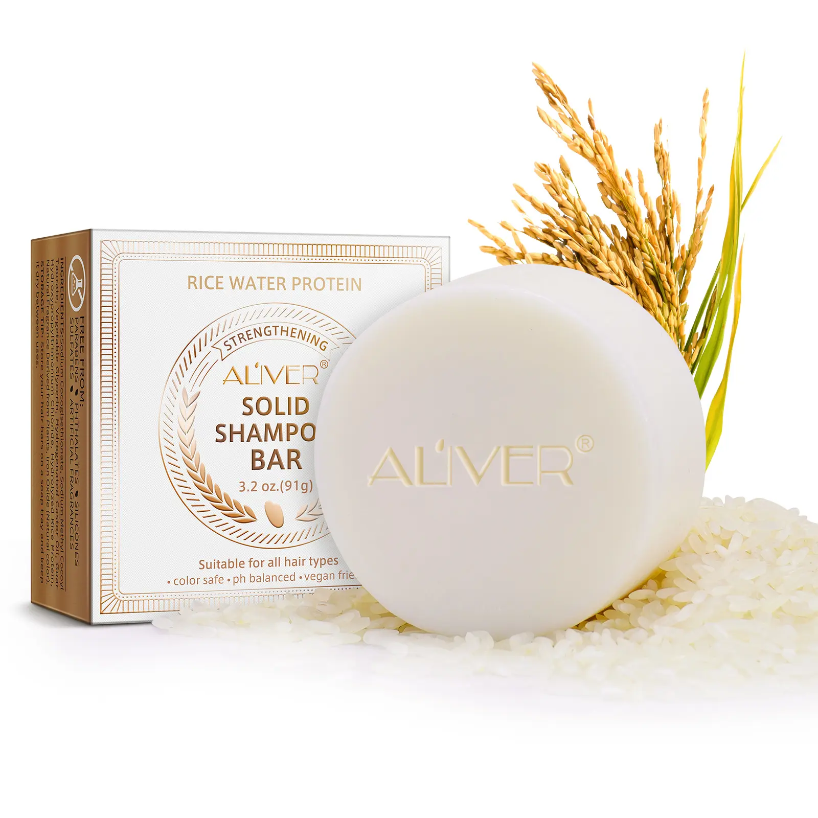 Count, ALIVER Rice Shampoo Soap 91g, Rice Water Shampoo Bar/Rice Pulp Solid Conditioner, Hair Care Shampoo, Helps To Strengthen And Moisturize Hair, Making Hair Healthy And Soft.