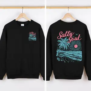 Salty Soul, Beach, Sunshine, Front and Back Sweatshirt, Crew Neck, Women's, Crewneck