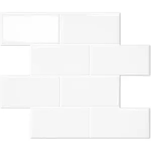 10-Sheet Thicker Design Peel and Stick Subway Tile, Stick on Tiles Backsplash for Kitchen & Bathroom in White