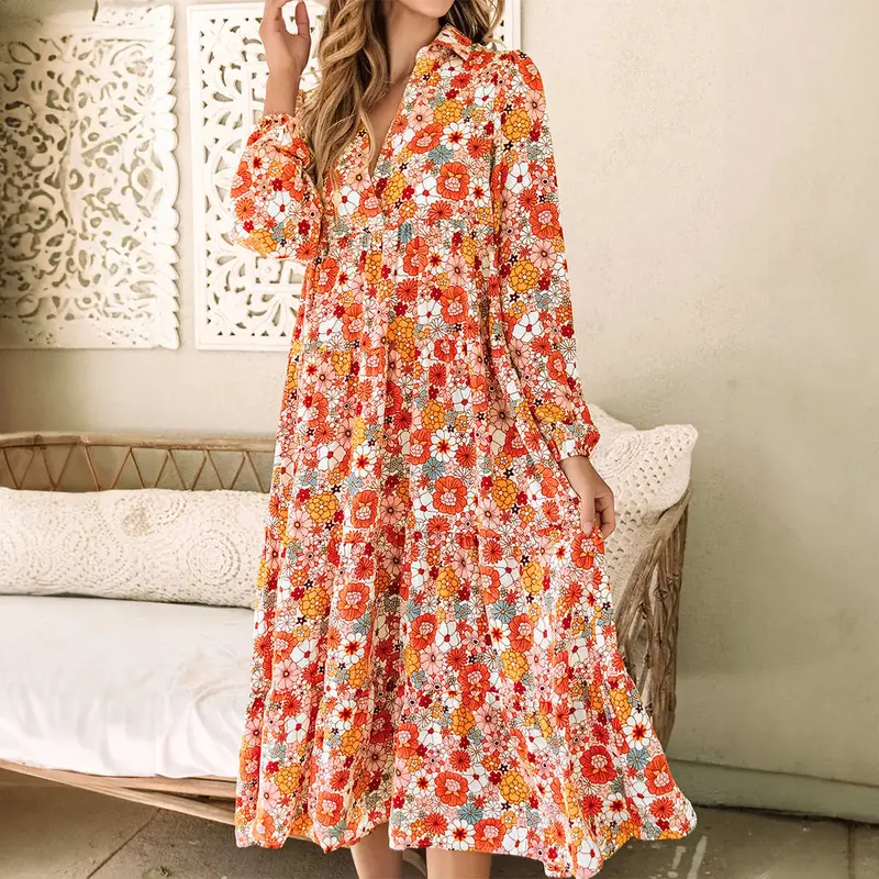dressy maxi dresses with sleeves Linen Maxi Dress with Puff Sleeves