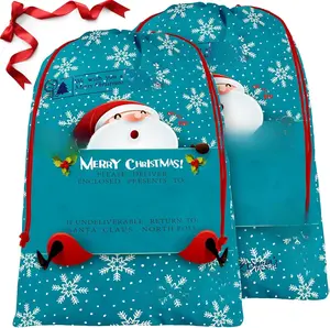 Blue Large Christmas Gift Bags Drawstring Gift Bag 2 Pack Large 27.6“ x 42“, Giant Reusable Gift -Bag for Xmas Holiday Presents Birthday -Gift Party Favor Wrapping Candy Goodie Bags
