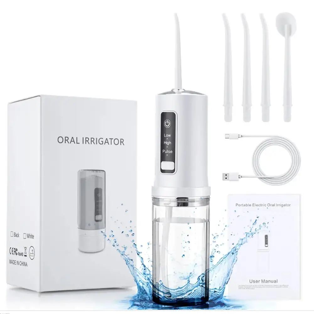 Portable Rechargeable Oral Irrigator, 1 Box 240ml Electric Oral Irrigator with 4 Counts Nozzles, Water Flosser for Home & Travel, Winter Gift, Valenti