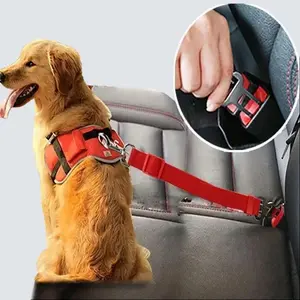 Adjustable Pet Car Seat Belt - High-Quality Nylon Traction Belt with Solid Zinc Alloy Swivel Snap & Metal Buckles, Reusable Traction Rope Included