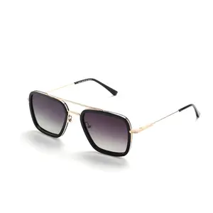 Square Aviator  for Men, Tony Stark Style Navigator Shades, Premium Metal & Acetate Frame with Gradient UV400 Lenses Polarized Large Retro Sunglasses flame angular glasses outdoorfun