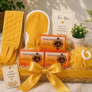 Carrot Complexion Soap Gift Set - Body Care Cleanser, 3 Beauty Bars + Exfoliating Spa Bundle, Moisturize, Hydrating, Bright Skin