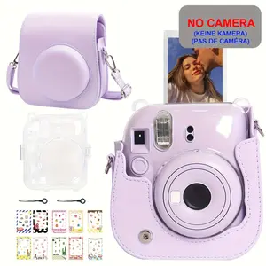 Aston Digital Mini 12 Instant Camera Case Set for Fujifilm Mini 12 Instant Film Camera, Include Mini 12 PU Camera Protective Case And Clear Case Double Protection Camera, with 10pcs DIY Mini Photo Border Sticker