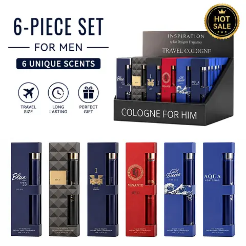6-Piece Set Men's Eau De Toilette Fragrance, Cologne For Men, Travel Size Perfume, 6 Different Scents, Perfect ForDating, Daily Life, Parties, Gift Giving, 1.18 fl oz/35 ml Each Bottle