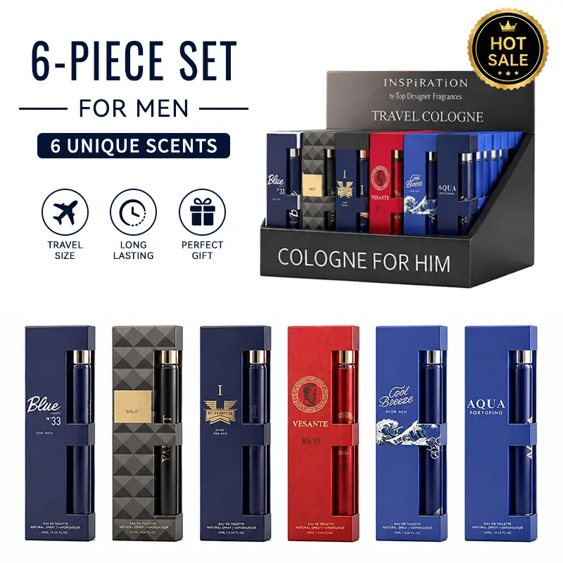 6-Piece Set Men's Eau De Toilette Fragrance, Cologne For Men, Travel Size Perfume, 6 Different Scents, Perfect ForDating, Daily Life, Parties, Gift Giving, 1.18 fl oz/35 ml Each Bottle
