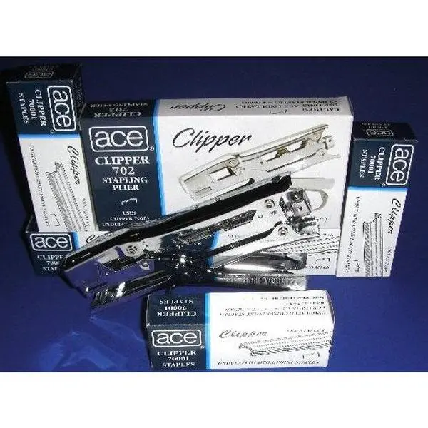 ACE 07020 Clipper Plier Stapler with 5 Boxes of Aluminum Staples