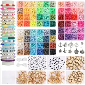 9000 pcs Clay Beads Bracelet Making Kit, 72 Colors Flat Preppy Beads for Friendship Bracelets, Polymer Heishi Beads with Charms for Jewelry Making, Holiday Crafts Gift for Teen Girls Adults