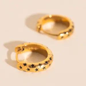 Black Star Chunky Huggie Hoop Earrings