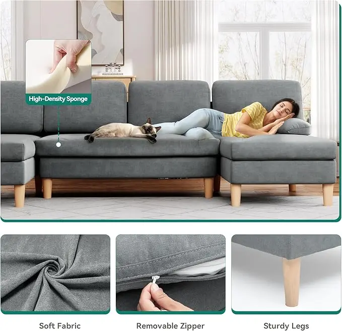 YITAHOME  109'' U-Shaped Sofa, 4-Seat Cloud Couch with Double Chaise, Storage Armrests & Cup Holder, Thick Cushions, Durable Wood Frame for Living Room