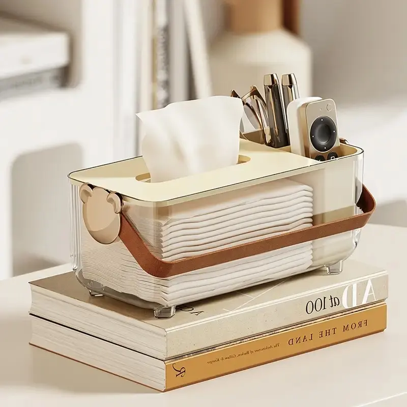 Plastic Desktop Cosmetic Storage Box, Multi-Functional Creative Paper Towel Holder, Lightweight, No Power Required, for Living Room, Dining Table, Bedroom