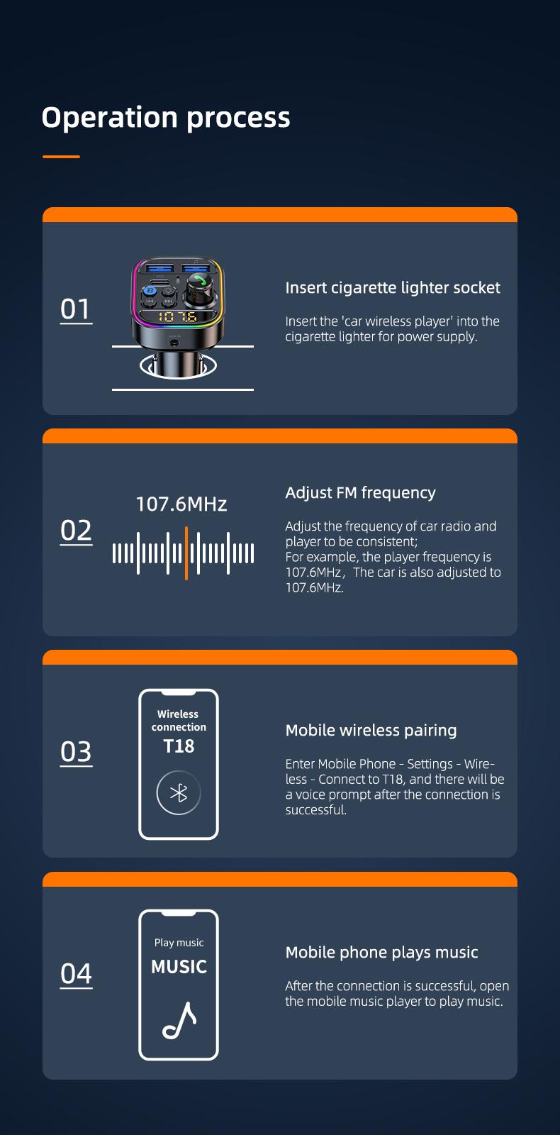 Wireless Bluetooth Car Adapter Bluetooth 5.3 FM Transmitter AUX Radio Receiver MP3 Player Handsfree Call Type-C USB  Car charger