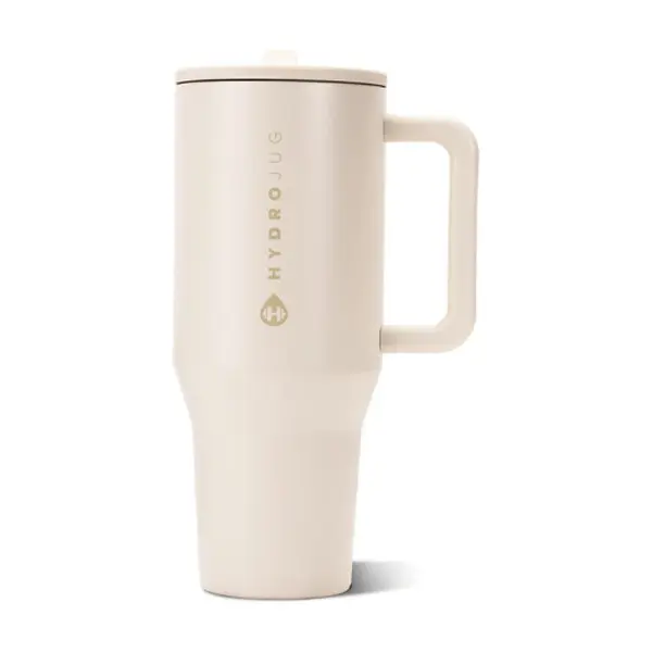 HydroJug Traveler 32 oz Insulated Tumbler with Handle and Straw, Cream