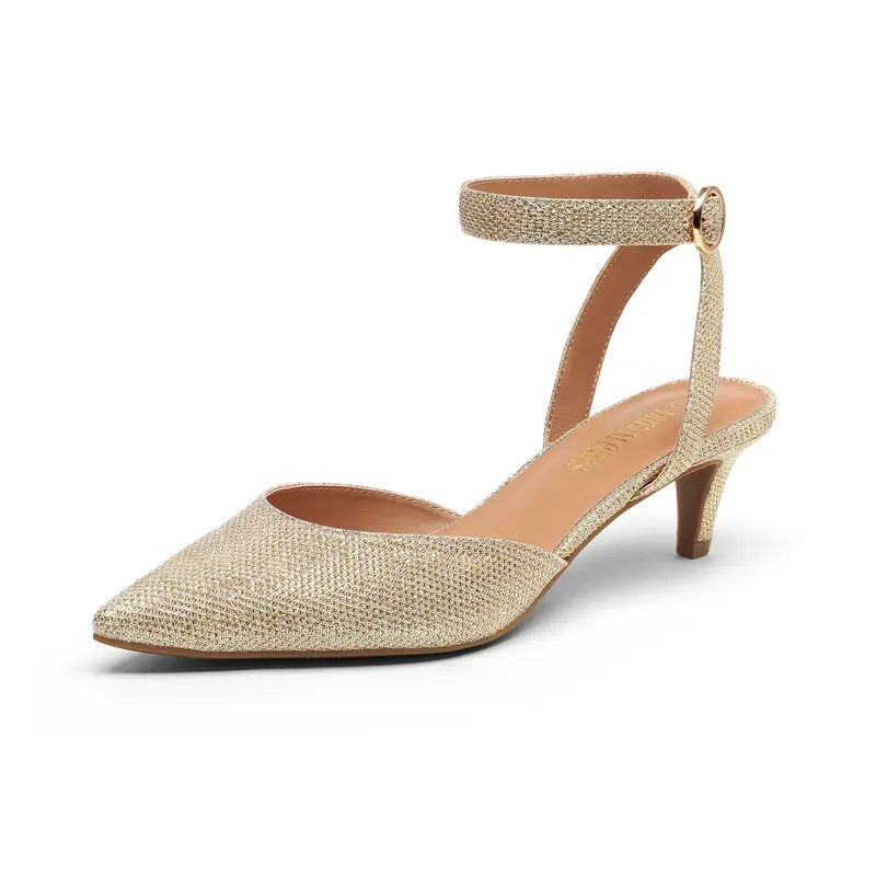 Slingback Gold Evening Shoes Low Heel Golden Slingback Shoes ELOISA Dress  Shoes Comfortable Heel