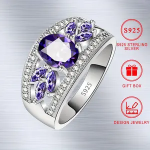 Luxurious S925 Sterling Silvery Ring with Sparkling Purple Cubic Zirconia, Hypoallergenic Nickel-Free, Perfect for Daily Wear and Gift-Giving, Includes Gift Box